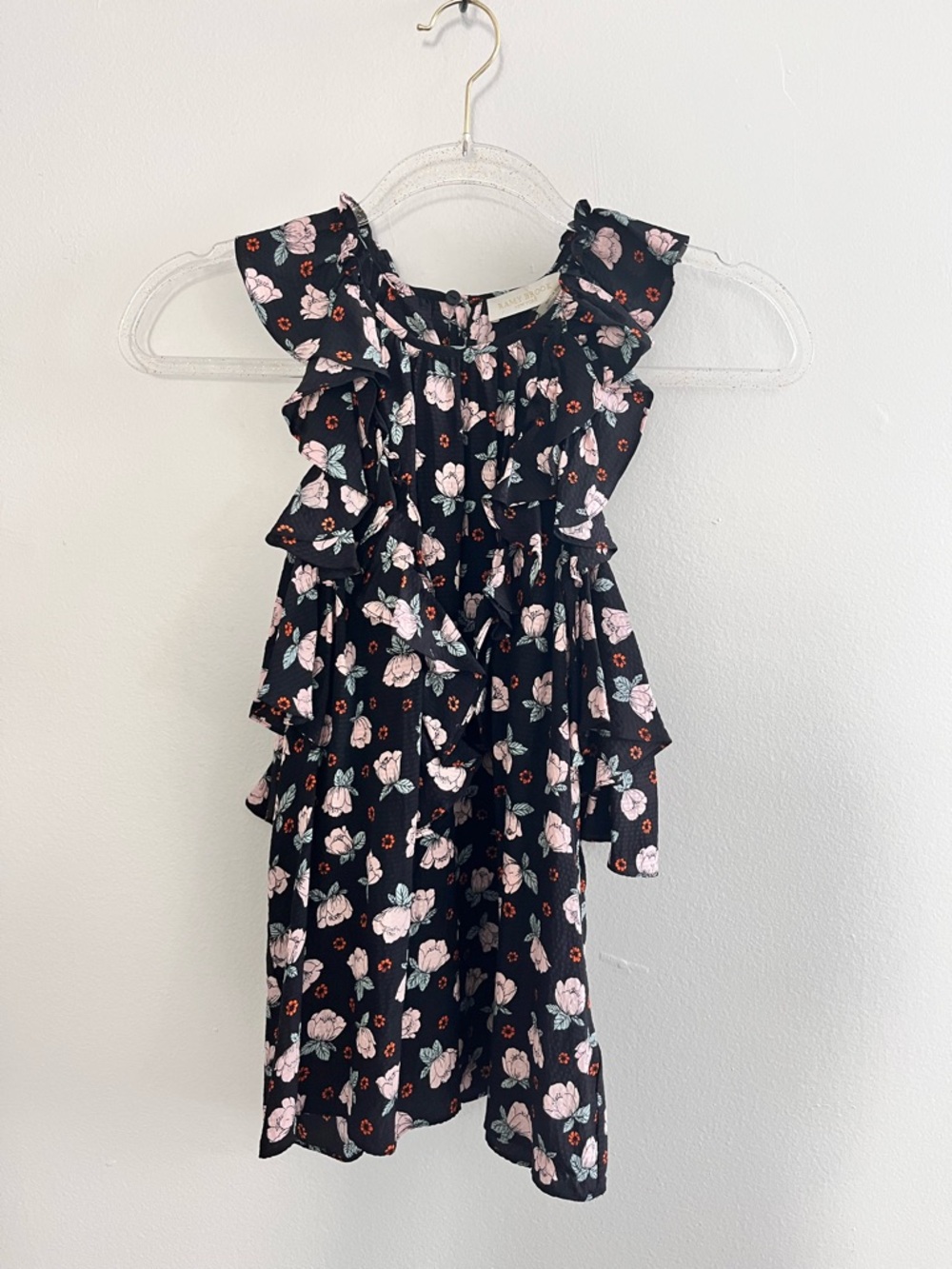 RAMY BROOK 100% Silk Cold Shoulder Floral Ruffle Top